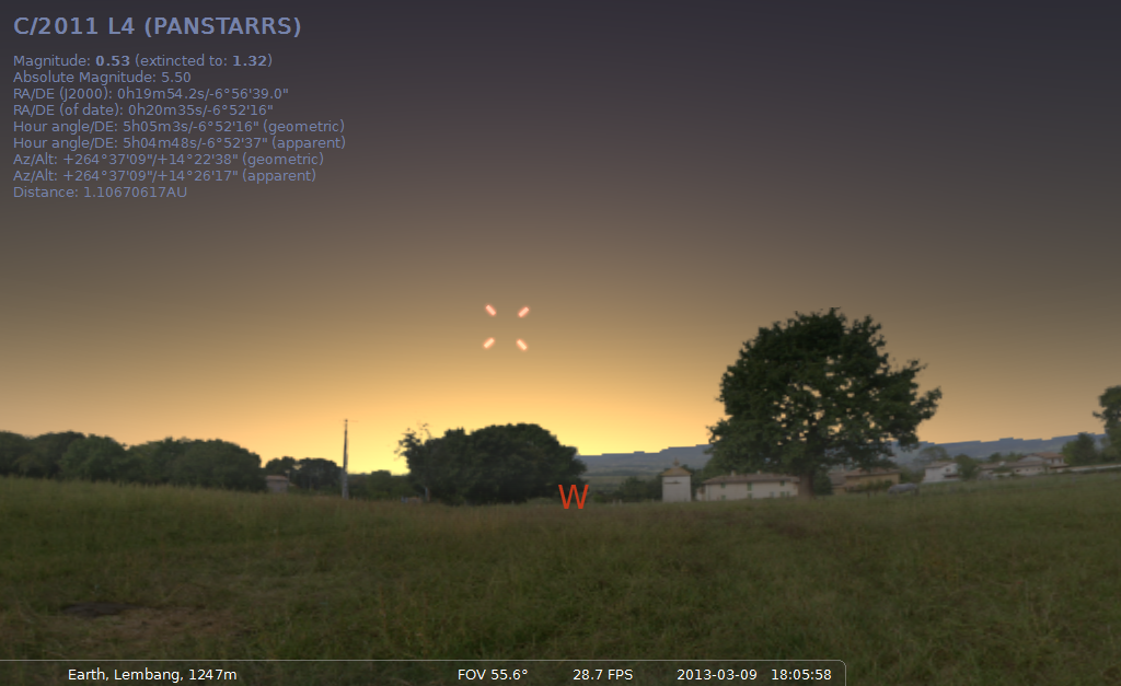 Posisi comet PanSTARRS (C/2011 L4) dari lokasi pengamat di Lembang, Jawa Barat.